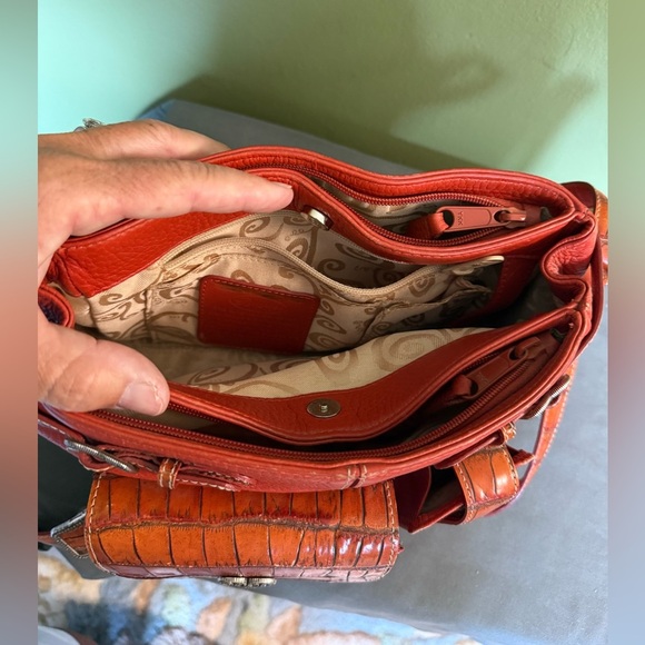 Brighton Vtg Burnt Orange Adjustable Crossbody Organizer Bag Croc Embossed - Picture 5 of 17
